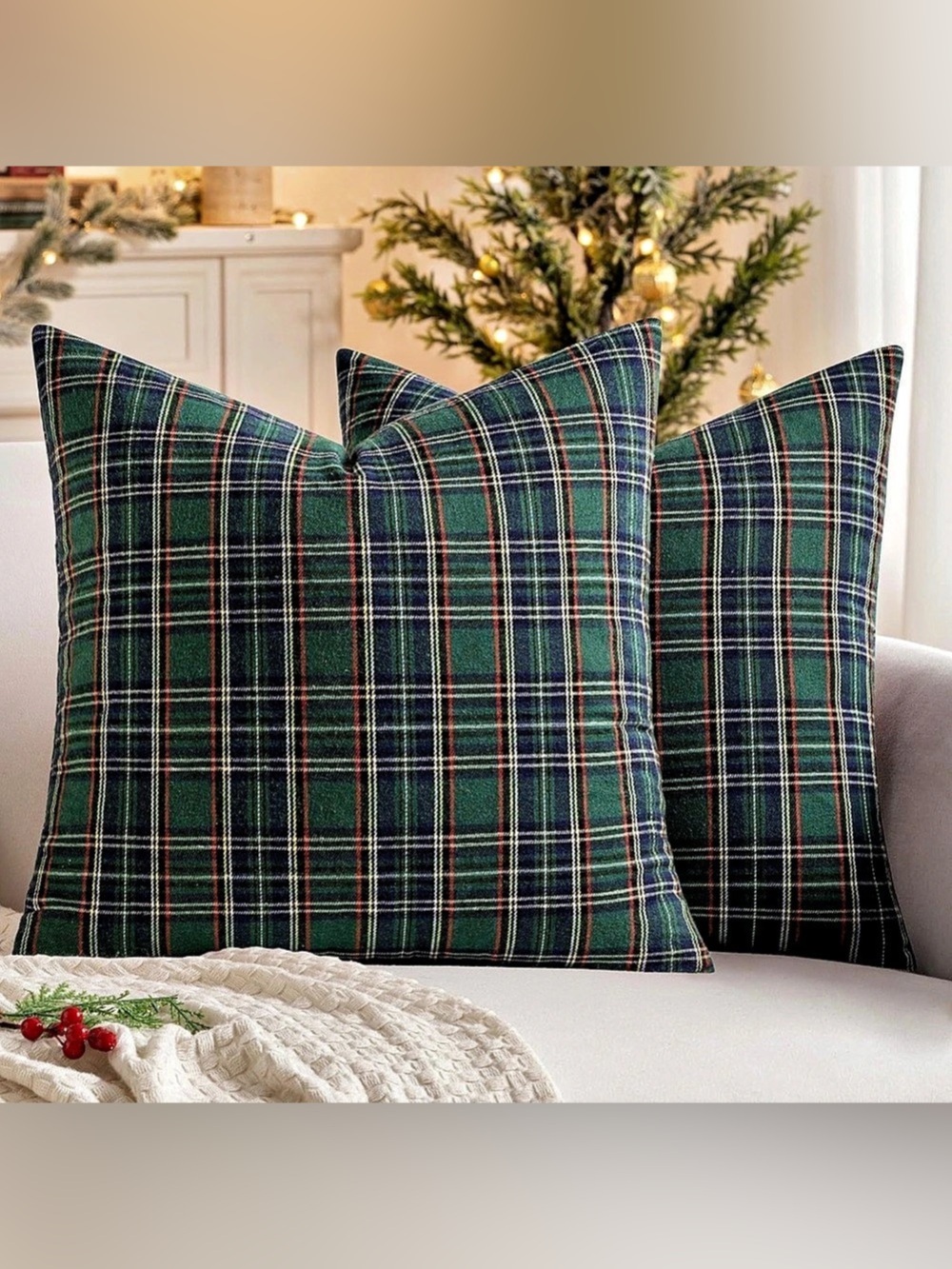 NWT Plaid Pillow Covers Scottish Tartan 18x18 Green